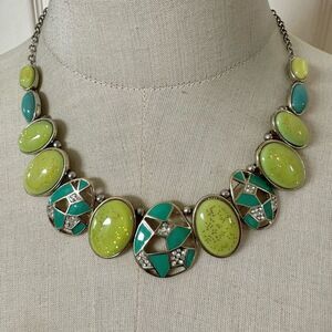 Vintage Liz Claiborne  Green Enamel  Glitter  Necklace